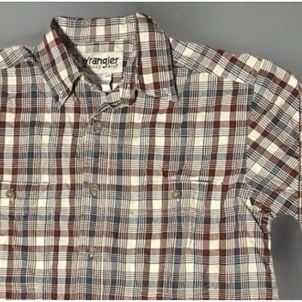 Wrangler Men's Plaid Long Sleeve Western Collard Shirt Medium